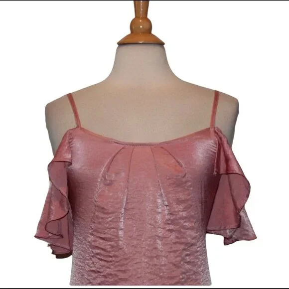 NEW JustFab Midi Slip Dress XS Off Shoulder X-Small NWOT Rose Pink - Picture 8 of 8